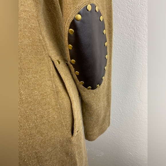 Soft Surroundings Angora Open Front Elbow Patch Cardigan Brown Sweater Small - Picture 4 of 11